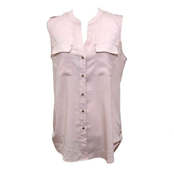 Penelope Women’s Sheer Sleeveless Blush Button-Up Blouse | Size XL - Picture 2 of 4